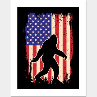 Vintage Bigfoot - USA Flag  4th of July Posters and Art